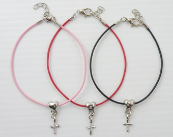 Indian Leather Cord Bracelet Dangling Loose Charm Heart Cross Lobster Closing Unisex