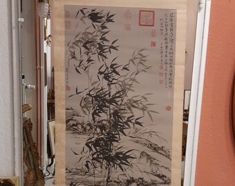Vintage scroll painting, China, spring, ink painting, ink bamboo, door curtain