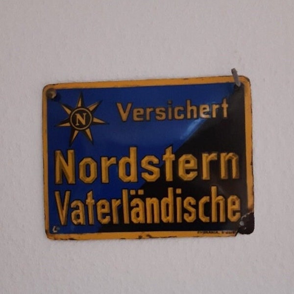Antikes Emailleschild Nordstern, Versicherung,  Emaille Schild, Werbung Industriedesign