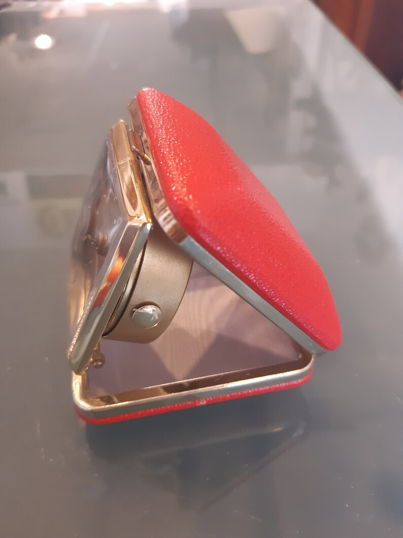 Vintage Kienzle Travel Alarm Clock Brass Red Etsy