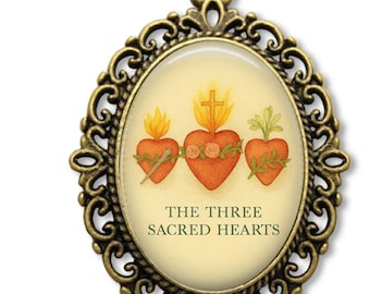 Three Sacred Hearts Medal, Catholic Jewelry, Religious Gift