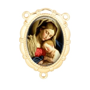 Rosary Center, Mary, Baby Jesus, Gold or Silver Finish
