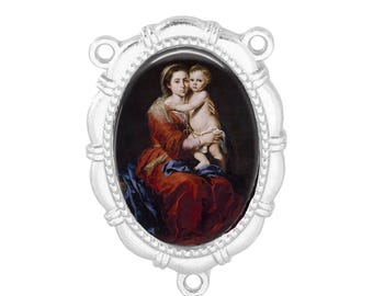 Rosary Center ~ Our Lady of the Rosary– Catholic Marian Pendant Gold or Silver Finish