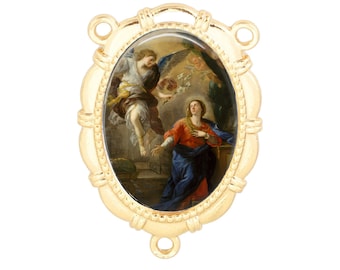 Rosary Center, Annunciation, Gabriel, Mary, Gold or Silver Finish