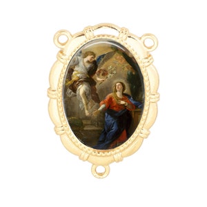 Rosary Center, Annunciation, Gabriel, Mary, Gold or Silver Finish