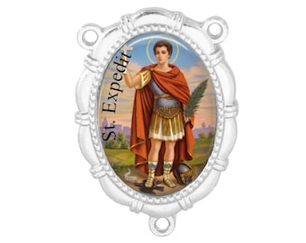 Rosary Center, St Expedite, Gold or Silver Finish