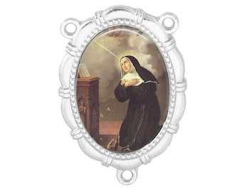 Rosary Center, St Rita, Gold or Silver Finish
