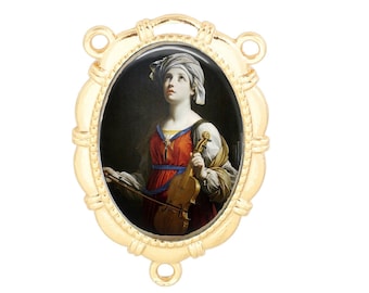 Rosary Center, St Cecilia, Patron Saint Musicians, Gold or Silver Finish