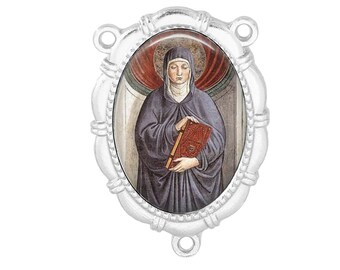 Rosary Center, St Monica, Gold or Silver Finish
