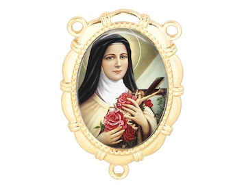 Rosary Center, St Therese, Gold or Silver Finish, Choice of Images