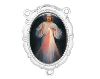 Rosary Center, Divine Mercy, Gold or Silver Finish