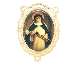 Rosary Center, St Catherine of Sienna, Gold or Silver Finish