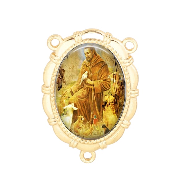 Rosary Center, St Francis, Francis of Assisi, Gold or Silver Finish