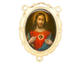 Rosary Center, Sacred Heart, Gold or Silver Finish
