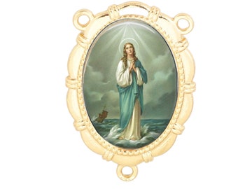Rosary Center, Our Lady Star Sea, Mary, Gold or Silver Finish
