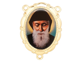 Rosary Center, St Charbel, Saint Charbel, Gold or Silver Finish