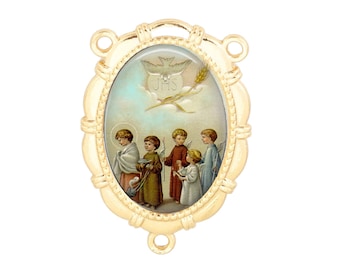 First Communion Rosary Center, Gold or Silver Finish