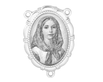 Rosary Center, St Dymphna, Portrait Drawing, Gold or Silver Finish
