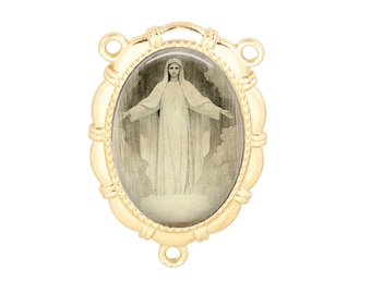 Our Lady Medjugorje, Rosary Center, Catholic Gift, Catholic Medal, Catholic Jewelry, Portrait Drawing, Blessed Mary Medal,