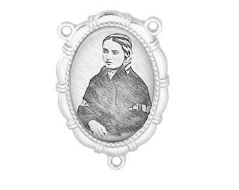 Rosary Center, St Bernadette, Portrait Drawing, Gold or Silver Finish
