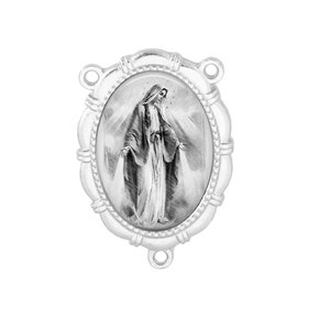 Rosary Center, Miraculous Medal, Portrait Drawing, Gold or Silver Finish