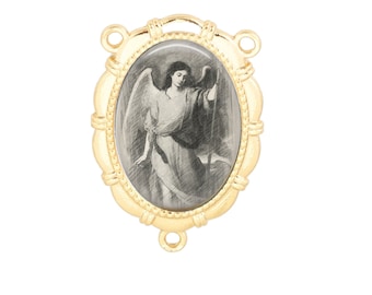 Rosary Center, St Raphael, Portrait Drawing, Gold or Silver Finish