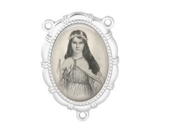 Rosary Center, St Philomena, Portrait Drawing, Gold or Silver Finish