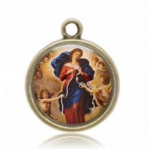 Onze-Lieve-Vrouw, knopenknoop, religieuze medailles, katholiek geschenk, katholieke medailles, OLVrouw van knopen, Mary Undoer of Knots, katholieke sieraden,