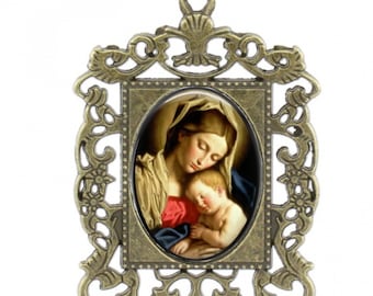 Rosary Center, Mary, Baby Jesus, Large Rosary Center, Antique Finish,  Ornate Frame Center piece, Custom Rosary Centers,