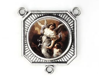 Rosary Center, Guardian Angel, Large Rosary Center, Silver Finish, Rosary Parts,