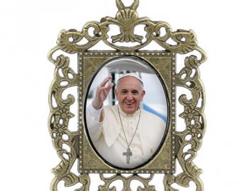 Pope Francis Rosary Center, Antique Ornate Frame