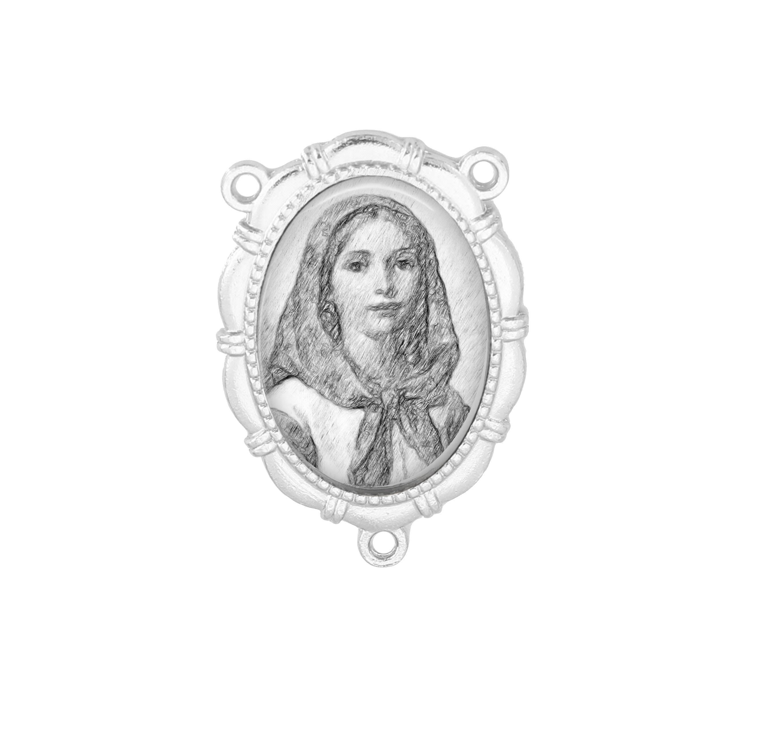 Centre Du Rosaire, St Dymphna, Dessin de Portrait, Finition Or ou Argent