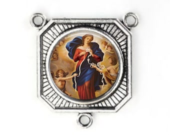 Rosary Center, Our Lady Untier, Undoer, Large Rosary Center, Silver Finish, Rosary Parts,
