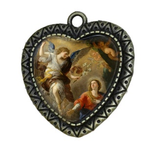 Annunciation, Gabriel, Mary, Rosary Center, Large Rosary Center, Antique Finish, Ornate Frame Centerpiece, Custom Rosary Centers,