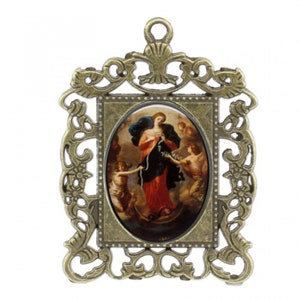 Rosary Center, Our Lady Untier, Undoer, Large Rosary Center, Antique Finish, Ornate Frame Center piece, Custom Rosary Centers,