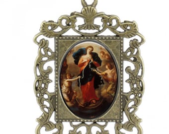 Rosary Center, Our Lady Untier, Undoer, Large Rosary Center, Antique Finish, Ornate Frame Center piece, Custom Rosary Centers,