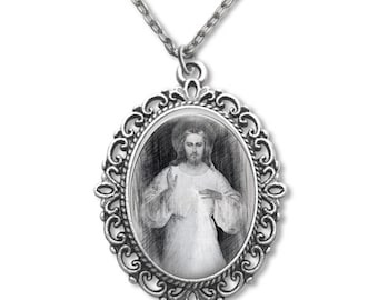 Divine Mercy, Catholic Medal, Catholic Gift, Religious Gift, Religious Medal, Divine Mercy Medal, Divine Mercy Image, Portrait Drawing,