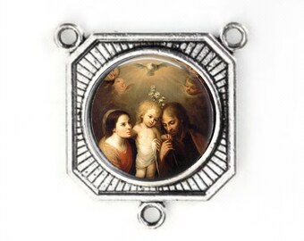 Rosary Center, Holy Family, Large Rosary Center, Silver Finish, Rosary Parts,
