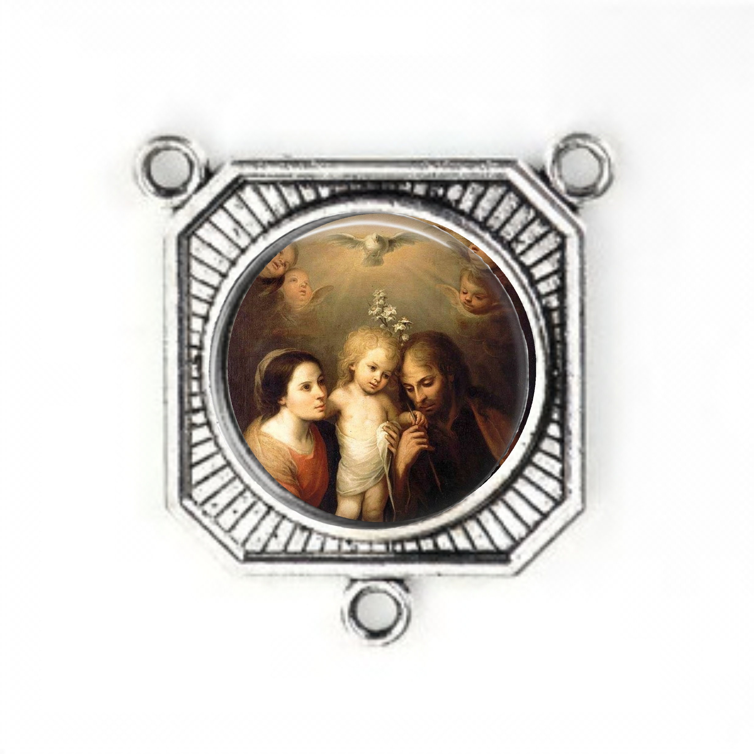 Centre Du Rosaire, Sainte Famille, Grand Centre Finition Argent, Pièces Rosaire,