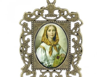 Rosary Center, St. Dymphna, Large Rosary Center, Antique Finish,  Ornate Frame Center piece, Custom Rosary Centers,
