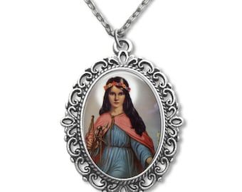 Médaille Religieuse Ancienne – Sainte Philomène, Pendentif Métal, Christianisme