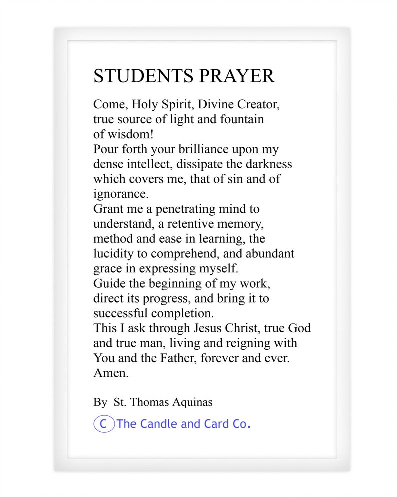 Exam Prayer Thomas Aquinas Prayer Card Student Student Etsy