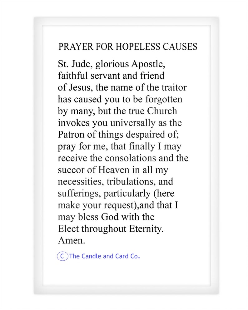 Saint Jude Prayer Card Hopeless Causes St Jude Patron Etsy