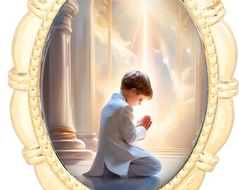 First Communion Rosary Center, Boy or Girl, Gold or Silver Finish