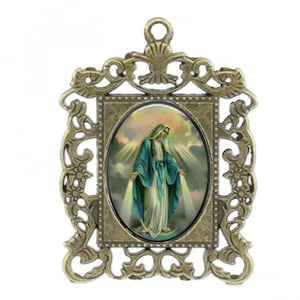 Rosary Center, Our Lady Miraculous, Large Rosary Center, Antique Finish,  Ornate Frame Center piece, Custom Rosary Centers,