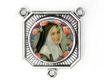 Rosary Center, St Bernadette, Large Rosary Center, Silver Finish, Rosary Parts,