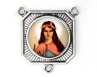 Rosary Center, St Philomena, Rosary Parts, Large Rosary Centre, Silver Finish Rosary,