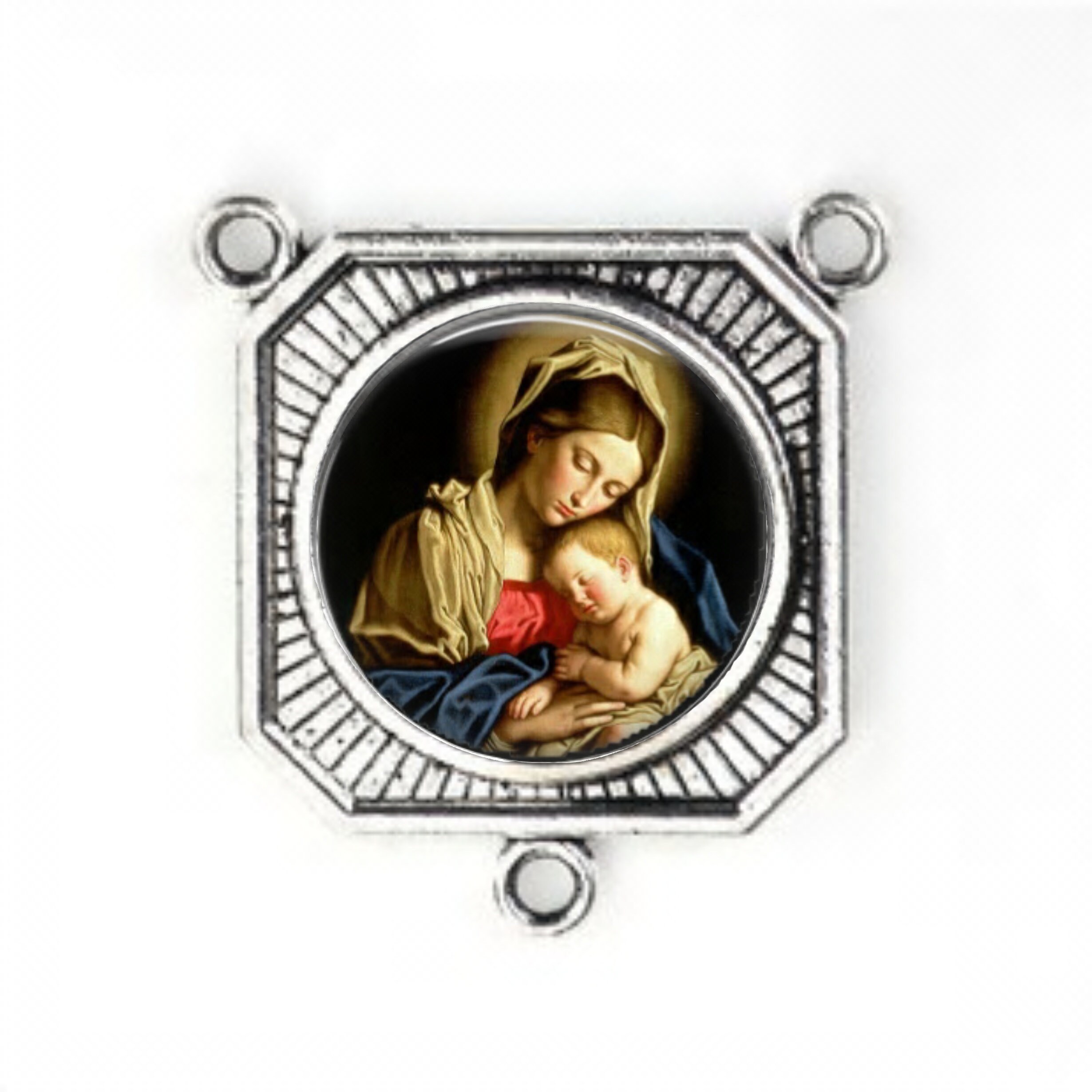 Rosaire Center, Marie, Enfant Jésus, Grand Rosaire Centre, Finition Argent, Parties Du Rosaire,