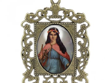 Rosary Center, St Philomena, Large Rosary Center, Antique Finish,  Ornate Frame Center piece, Custom Rosary Centers,