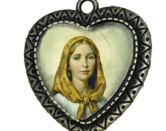 Dymphna Medal, Large Rosary Center, Antique Finish, Heart Centerpiece, Pendant,